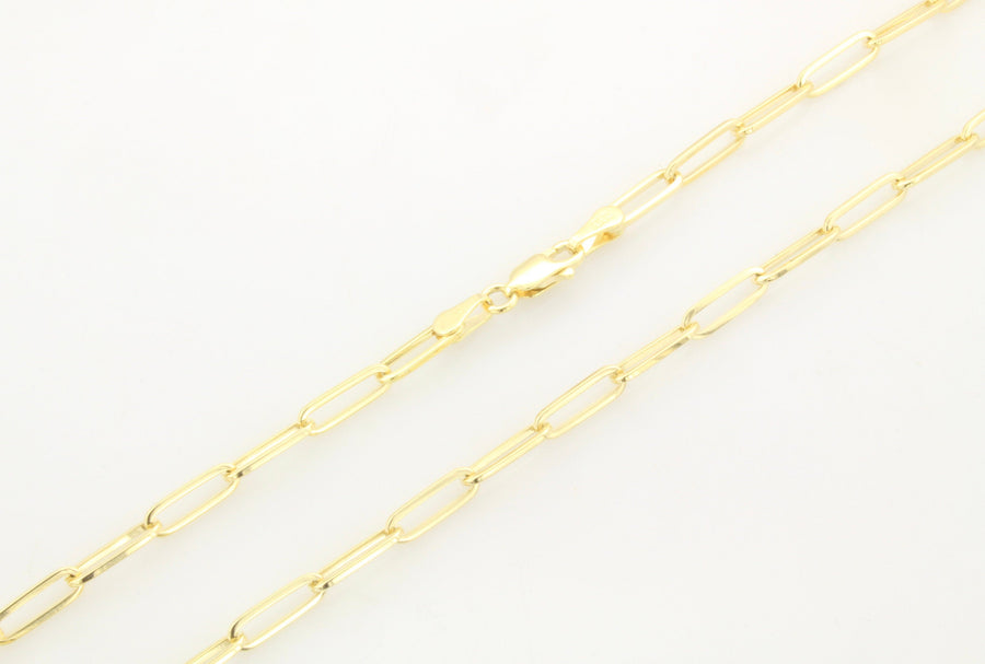 14K Gold 2.60mm Open Link Paperclip Chain Necklace Yellow / 18