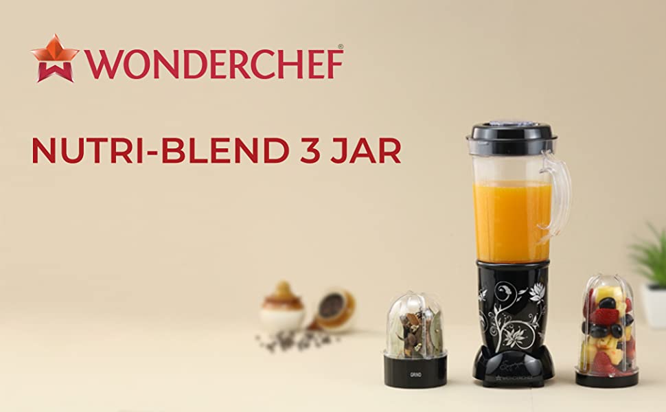 Nutri-Blend Mixer Grinder, 300W - Black, 3 Jars – Wonderchef