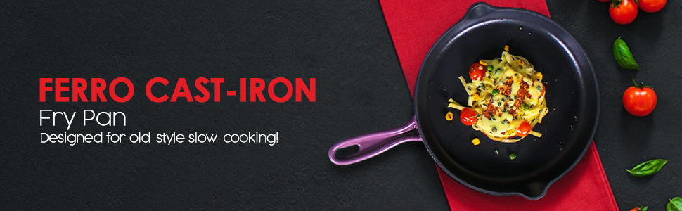 Ferro Cast-iron 26 cm Frying Pan, Corrosion-Resistant Coating, Compatible on Induction, 1.6 L, 5 Years Warranty, Purple