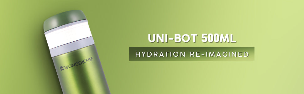 Uni-Bot, 500ml, Olive Green, Double Wall Stainless Steel Vacuum Insulated Hot and Cold Flask, Ultra Light, Spill and Leak Proof, 2 Years Warranty