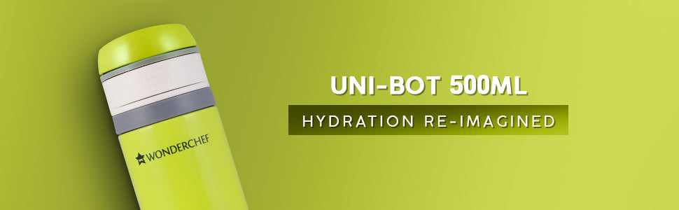 Uni-Bot, 500ml, Apple Green, Double Wall Stainless Steel Vacuum Insulated Hot and Cold Flask, Ultra Light, Spill and Leak Proof, 2 Years Warranty