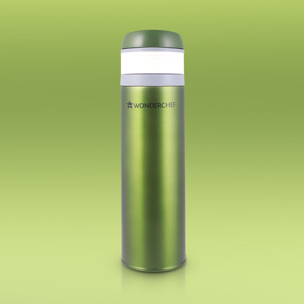 Uni-Bot, 500ml, Olive Green, Double Wall Stainless Steel Vacuum Insulated Hot and Cold Flask, Ultra Light, Spill and Leak Proof, 2 Years Warranty