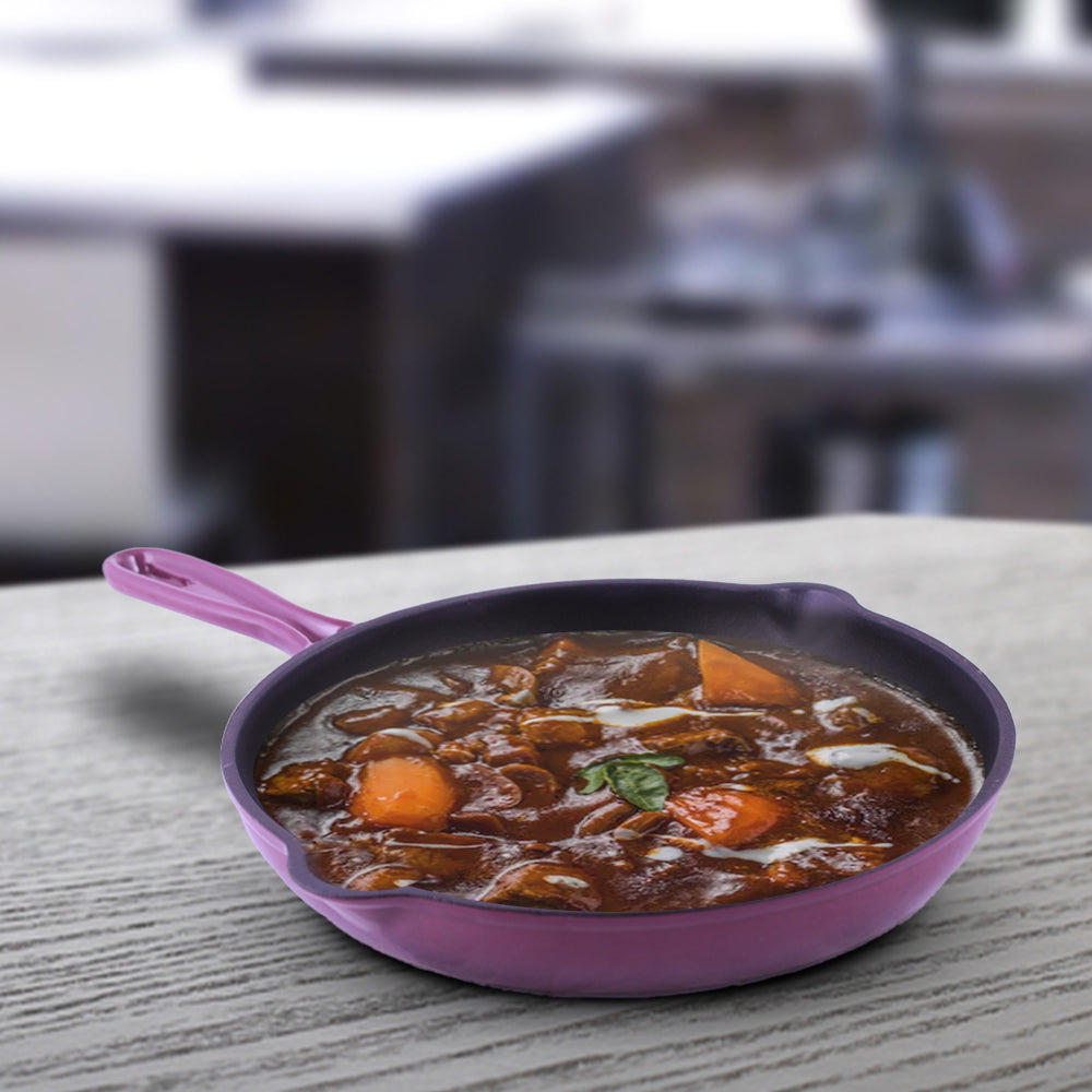 Ferro Cast-iron 26 cm Frying Pan, Corrosion-Resistant Coating, Compatible on Induction, 1.6 L, 5 Years Warranty, Purple