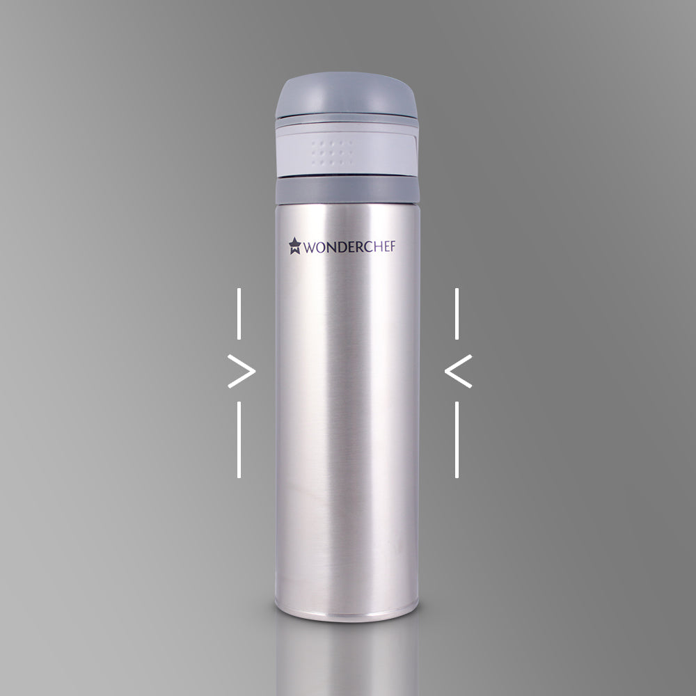 Uni-Bot, 500ml, Silver, Double Wall Stainless Steel Vacuum Insulated Hot and Cold Flask, Ultra Light, Spill and Leak Proof, 2 Years Warranty