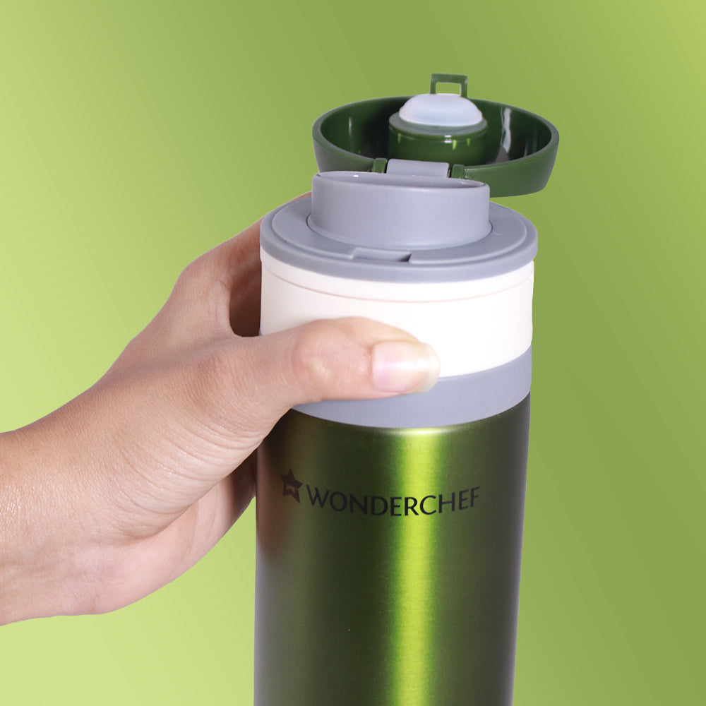 Uni-Bot, 500ml, Olive Green, Double Wall Stainless Steel Vacuum Insulated Hot and Cold Flask, Ultra Light, Spill and Leak Proof, 2 Years Warranty