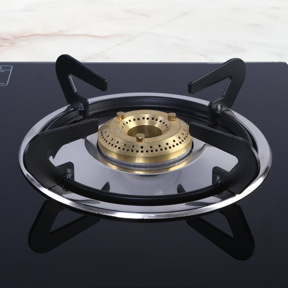 Eco Star 2 Burner Glass Cooktop,  Black 8mm Toughened Glass with 1 Year Warranty, Ergonomic Knobs, Efficient Brass Burners, Stainless-steel Spill Tray, Manual Ignition