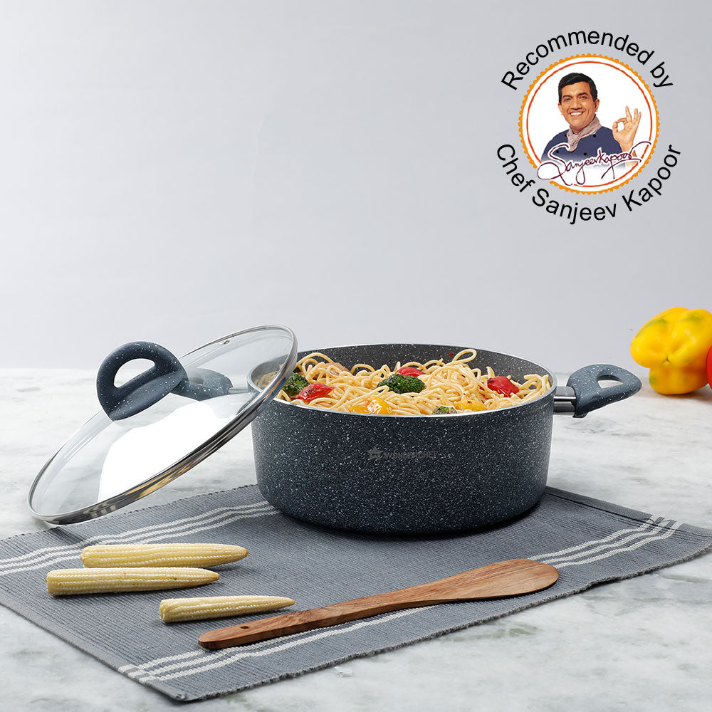 Granite 24cm Non-Stick Dosa Tawa | Induction Bottom | Soft-Touch Handles |  Virgin Aluminium | PFOA/Heavy Metals Free | 3.5mm | 2 Year Warranty | Grey