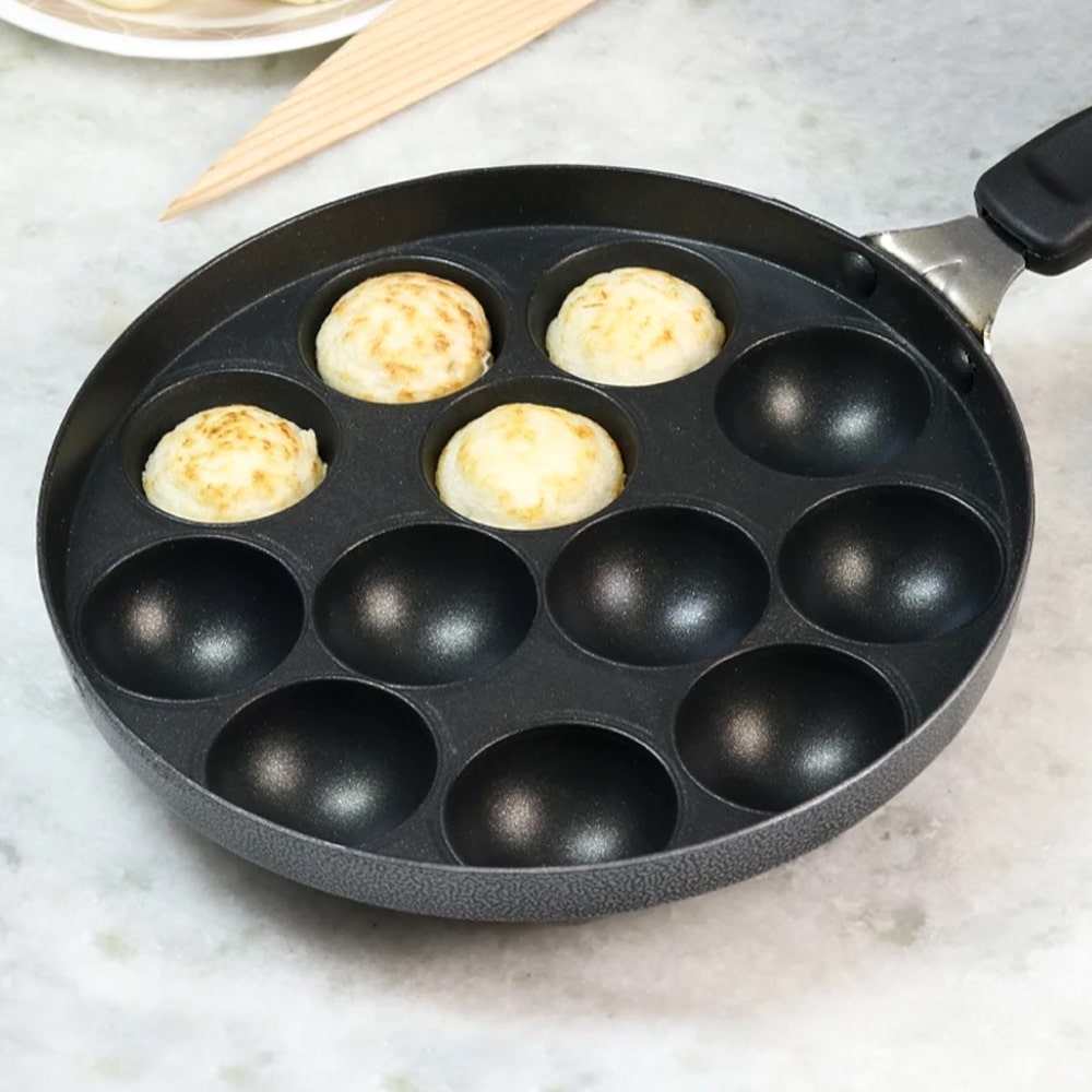 Non-Stick Appa Kara Cookware with 12 cavities | Appam PatraPaniyarakkal | Paniyaram | Appam Pan | Pan Cake Maker | Ponganal Maker | Kuzhi Paniyaram | Paddu Tawa | Cool Touch Bakelite Handle | Pure Grade Aluminium | PFOA Free | 1 Year Warranty | Black