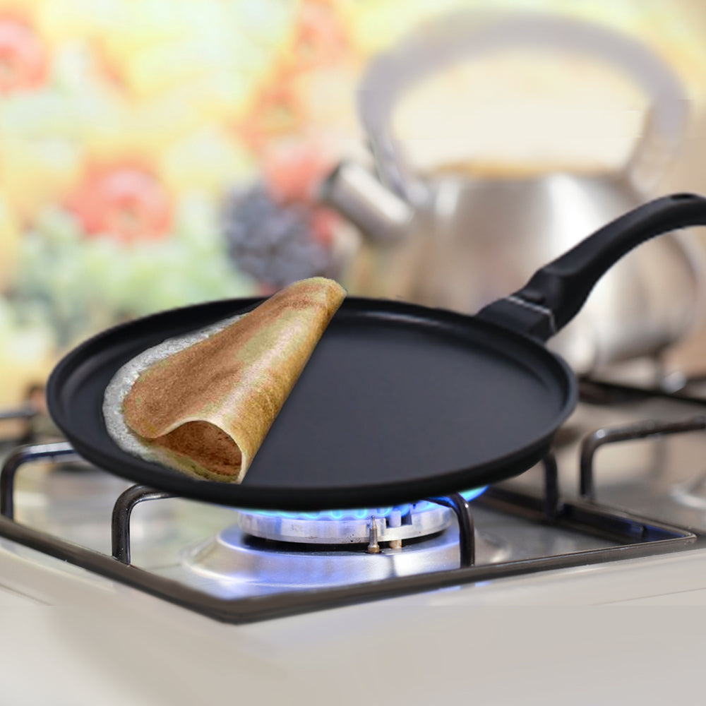 Inducta Die-Cast Aluminium Non-stick Dosa Tawa | 3.8 mm Extra Thick Base | 28cm Non Stick Tawa | Ideal for Roti/Paratha/Dosa | Induction Friendly | Soft Touch Bakelite Handle | 2 Year Warranty | Black