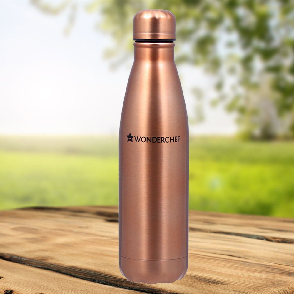 Hydro-Bot, 500ml, Stainless Steel Single Wall Water Bottle, Light Weight, Spill and Leak Proof, Brown, 2 Years Warranty