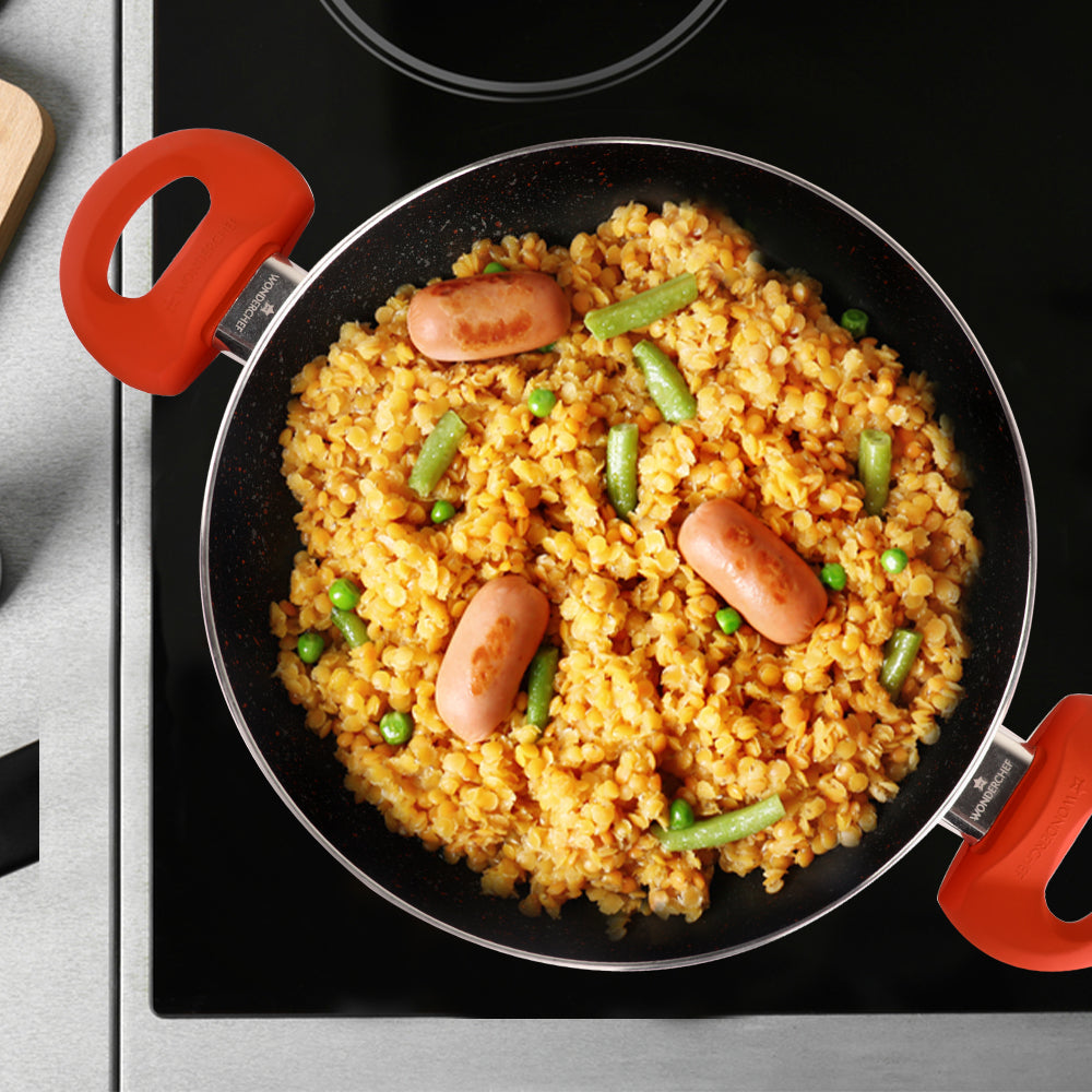 Power Non-Stick Cookware 4 pc Set | Kadhai with Glass Lid 2.6L, Dosa Tawa 25cm, Fry Pan 24cm | Induction Bottom | Soft Touch Handles | Pure Grade Aluminium | PFOA Free | 2 Year Warranty | Orange