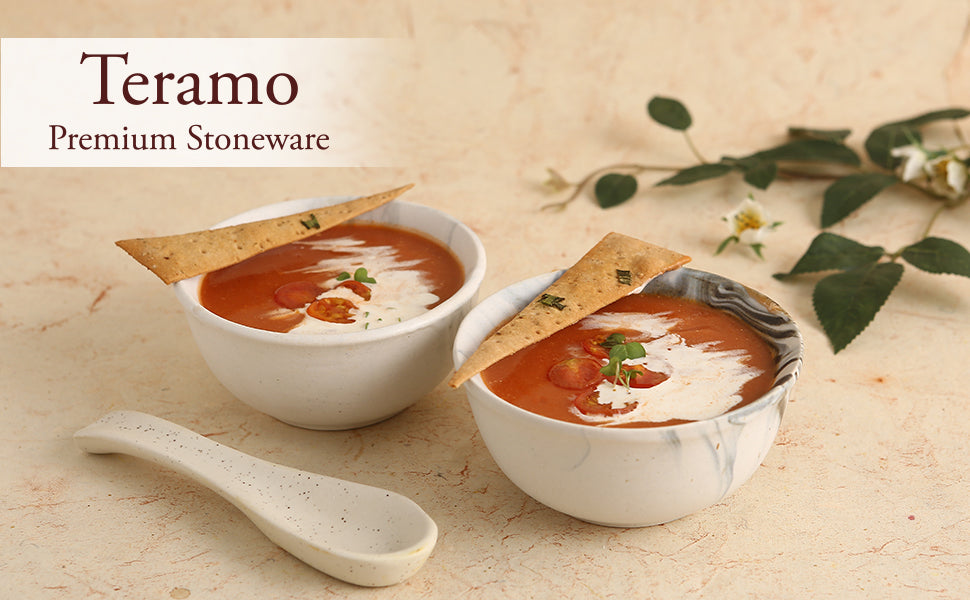 Teramo Stoneware Soup Bowl - Marble White (Set of 2)