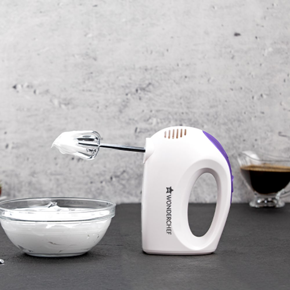 Acura Plus 200 W Electric Hand Mixer I 5 Speed Option I Compact I Light Weight I Hand Blender I Cake Maker I Egg Beater I Dough Maker I Stainless Steel Beater Whisk and Dough Kneading Hooks I 2 Years Warranty I Bakeware I White