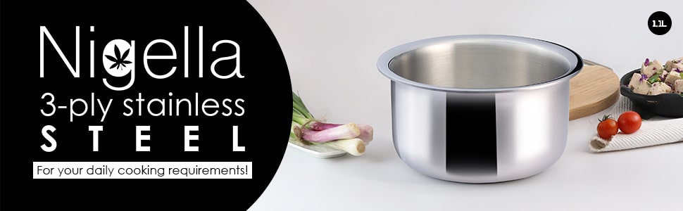 Nigella Tri-ply Stainless Steel 14 cm Cooking Pot | 2.6 mm Thickness | Silver