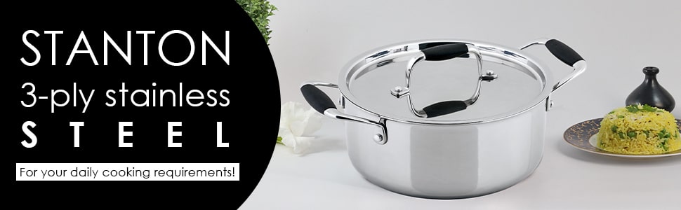 Stanton 20 cm Stainless Steel Casserole With Lid, Handle with Silicone Sleeve, Induction Friendly, 2.5mm, 3L, 25 Years Warranty