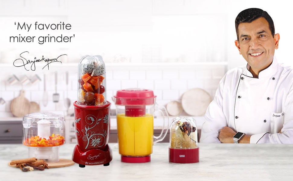 Nutri-blend Juicer, Mixer, Grinder, Smoothie Maker & Chopper | Complete Kitchen Machine | 22000 RPM Blender, Chopper, Juicer | 400W 100% Full Copper Motor | SS Blades | 4 Unbreakable Jars | 2 Years Warranty | Recipe Book By Chef Sanjeev Kapoor | Red