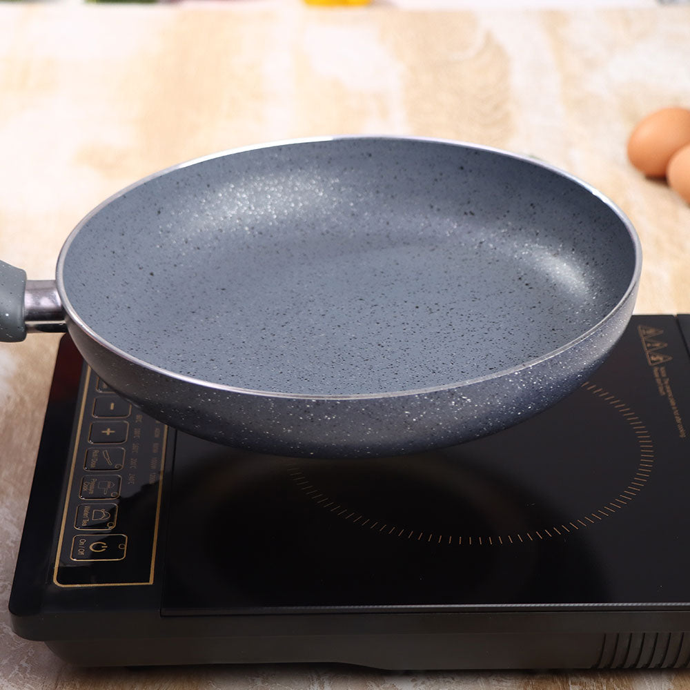 Granite Non-stick Fry Pan, Induction Bottom, Soft Touch Handle, Virgin Grade Aluminium, PFOA/Heavy Metals Free, 3.5mm, 2 years warranty, Grey