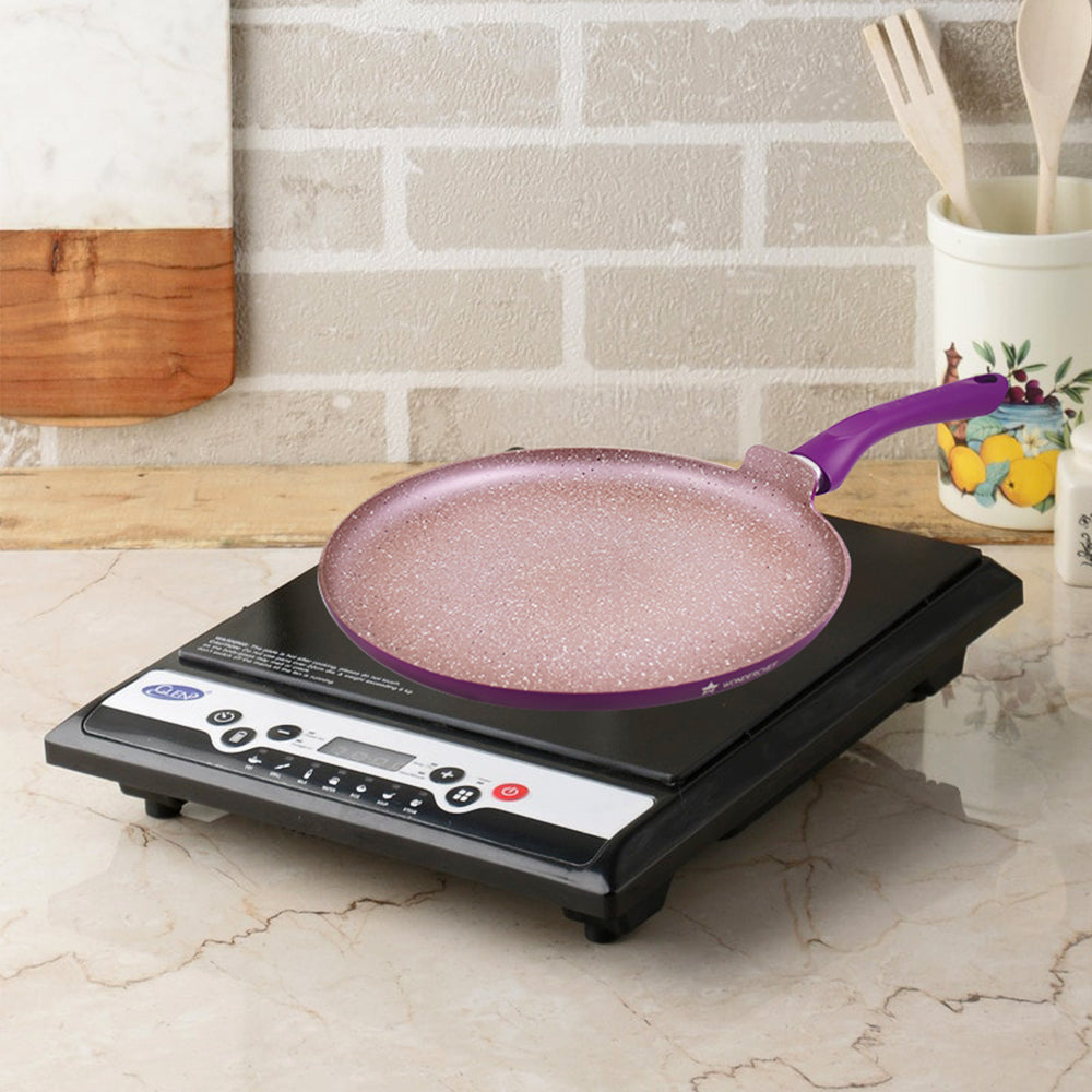 Royal Velvet Non-stick 30cm Dosa Tawa I Induction Ready | Soft-touch handles |Non – Toxic I Virgin Aluminium| 3 mm thick | 1.8 litres | 2 year warranty | Purple