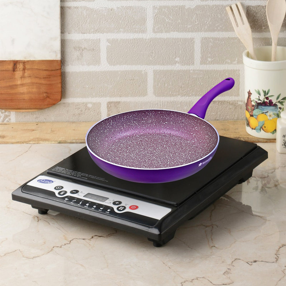 Royal Velvet Non-stick 24cm Fry pan I Induction Ready | Soft-touch handles |Non – Toxic I Virgin Aluminium| 3 mm thick | 1.8 litres | 2 year warranty | Purple