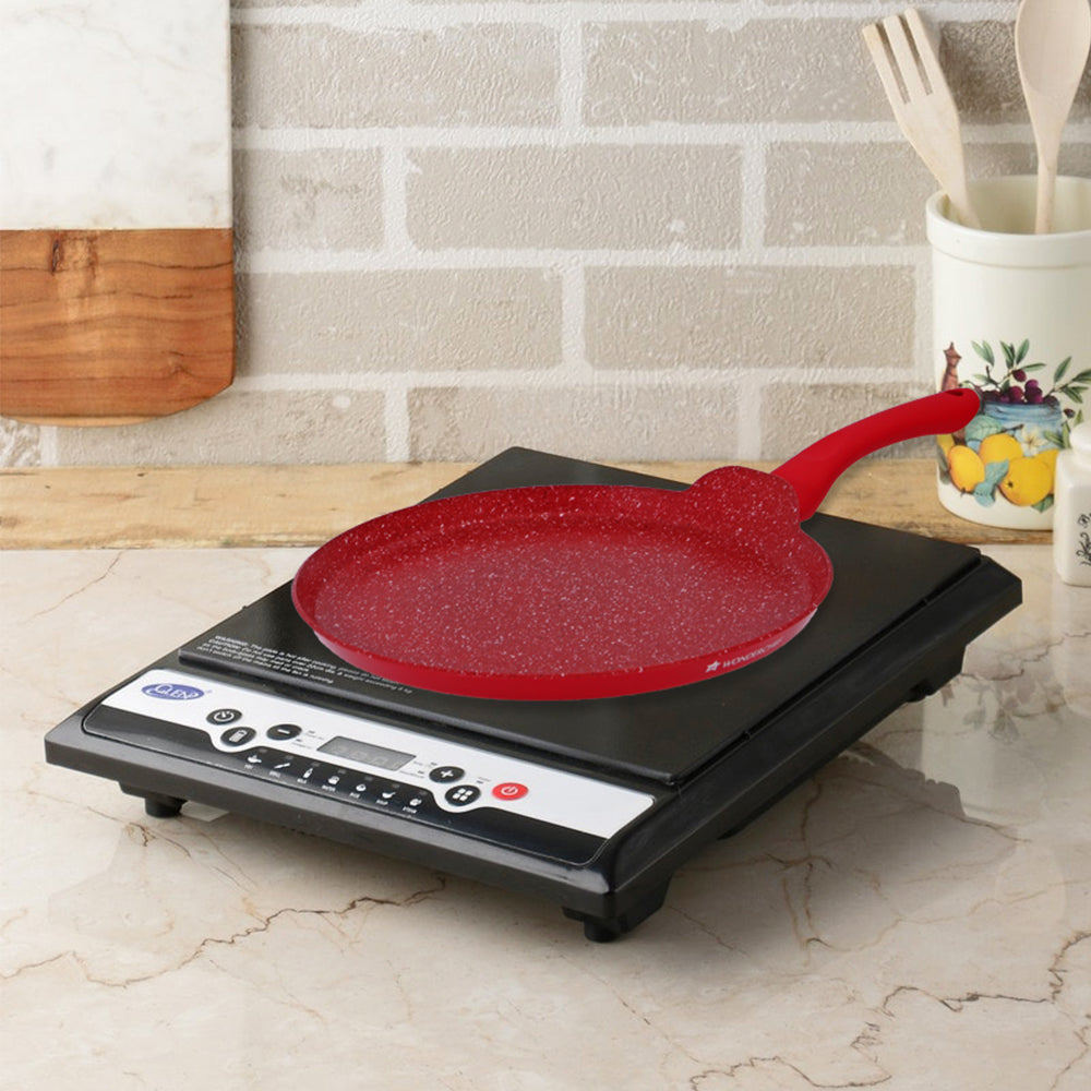 Royal Velvet 30 cm Non-Stick Dosa Tawa | Induction Bottom | Soft-Touch Handle | Virgin Grade Aluminium | PFOA/Heavy Metals Free | 3 mm | 2 Years Warranty | Red