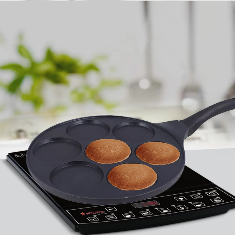 Inducta Multi Pan with 7 cavities | Healthy Non-stick | PFOA Free | Die-cast Body | Gas & Induction Friendly | Ideal For mini uttapams, round mini omelets, pancakes, round shape eggs, chillas, set dosas | 270 ml | 3mm Thick | 2 Year Warranty | Black