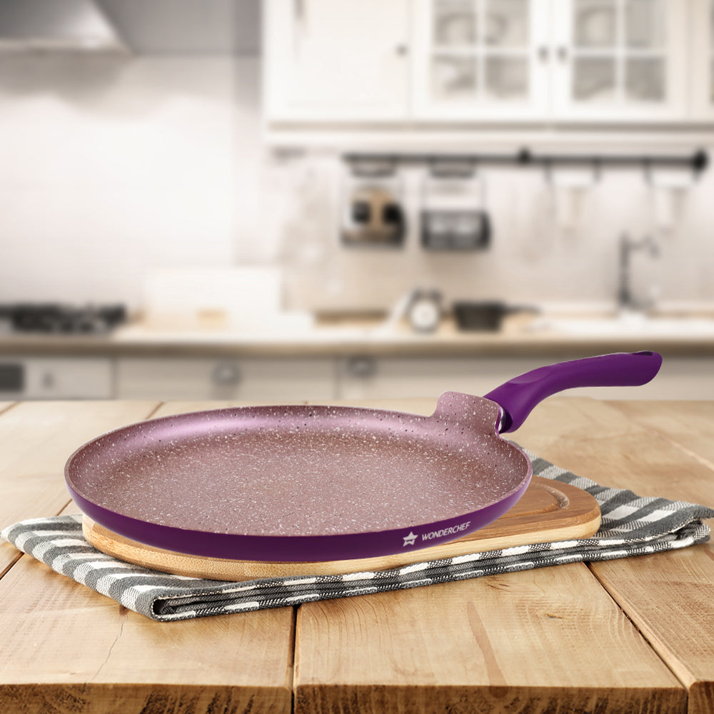 Royal Velvet Non-stick 28cm Dosa Tawa I Induction Ready | Soft-touch handles |Non – Toxic I Virgin Aluminium| 3 mm thick | 1.8 litres | 2 year warranty | Purple