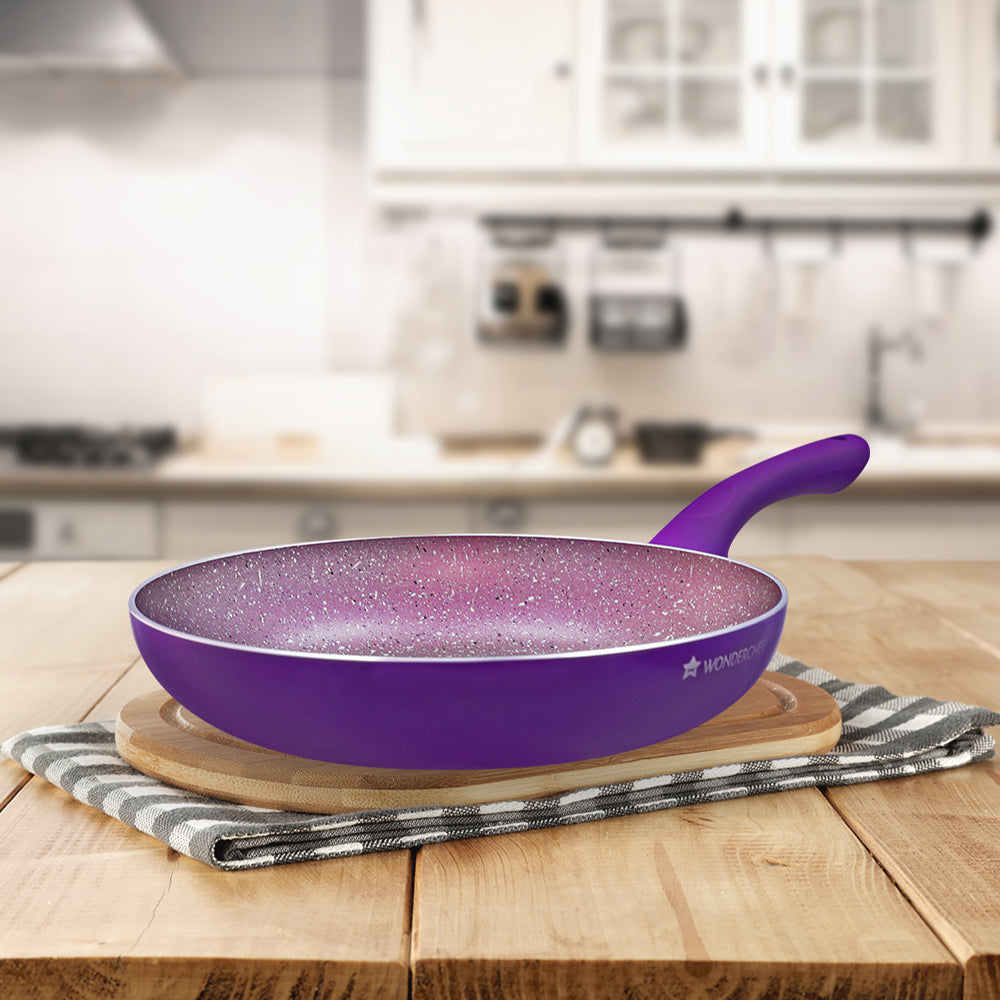 Royal Velvet 20 cm Non-Stick Fry Pan with Induction Bottom & Soft-Touch Handle | Virgin Grade Aluminium | PFOA & Heavy Metals Free | 3 mm thick | 1.2 litres | 2 Years Warranty | Purple