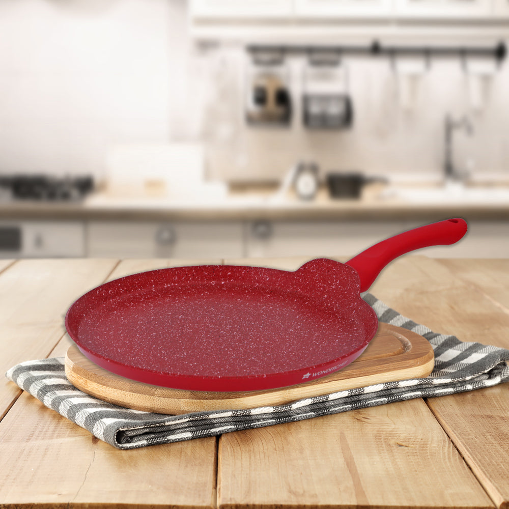 Royal Velvet 30 cm Non-Stick Dosa Tawa | Induction Bottom | Soft-Touch Handle | Virgin Grade Aluminium | PFOA/Heavy Metals Free | 3 mm | 2 Years Warranty | Red