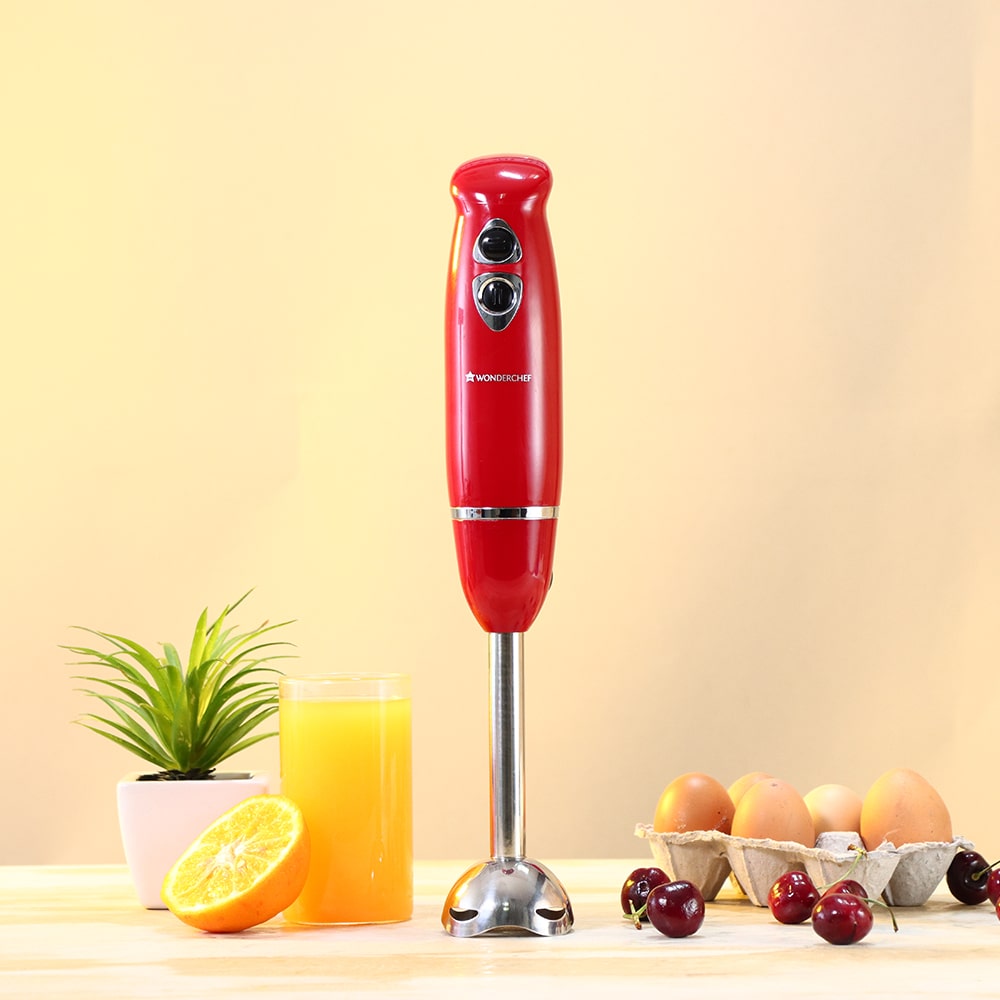 Crimson Edge 400 W Electric  Hand Blender | Powerful & Silent Motor | Portable | Easy Control Grip | Hot & Cold Blending | 2 Speed Selection | Anti Rush Sharp Stainless Steel  Blades | Detachable stem | 2 Years warranty | Red