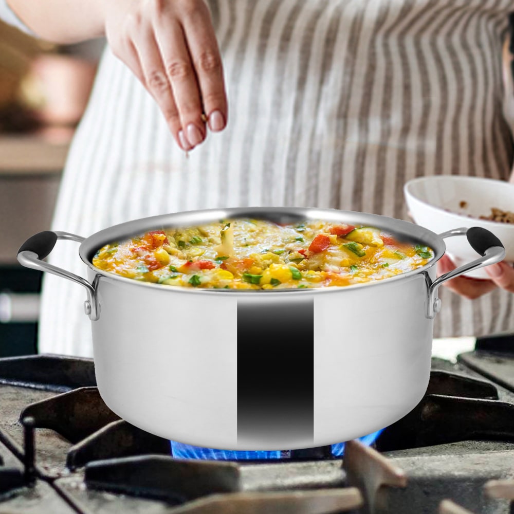 Stanton 20 cm Stainless Steel Casserole With Lid, Handle with Silicone Sleeve, Induction Friendly, 2.5mm, 3L, 25 Years Warranty