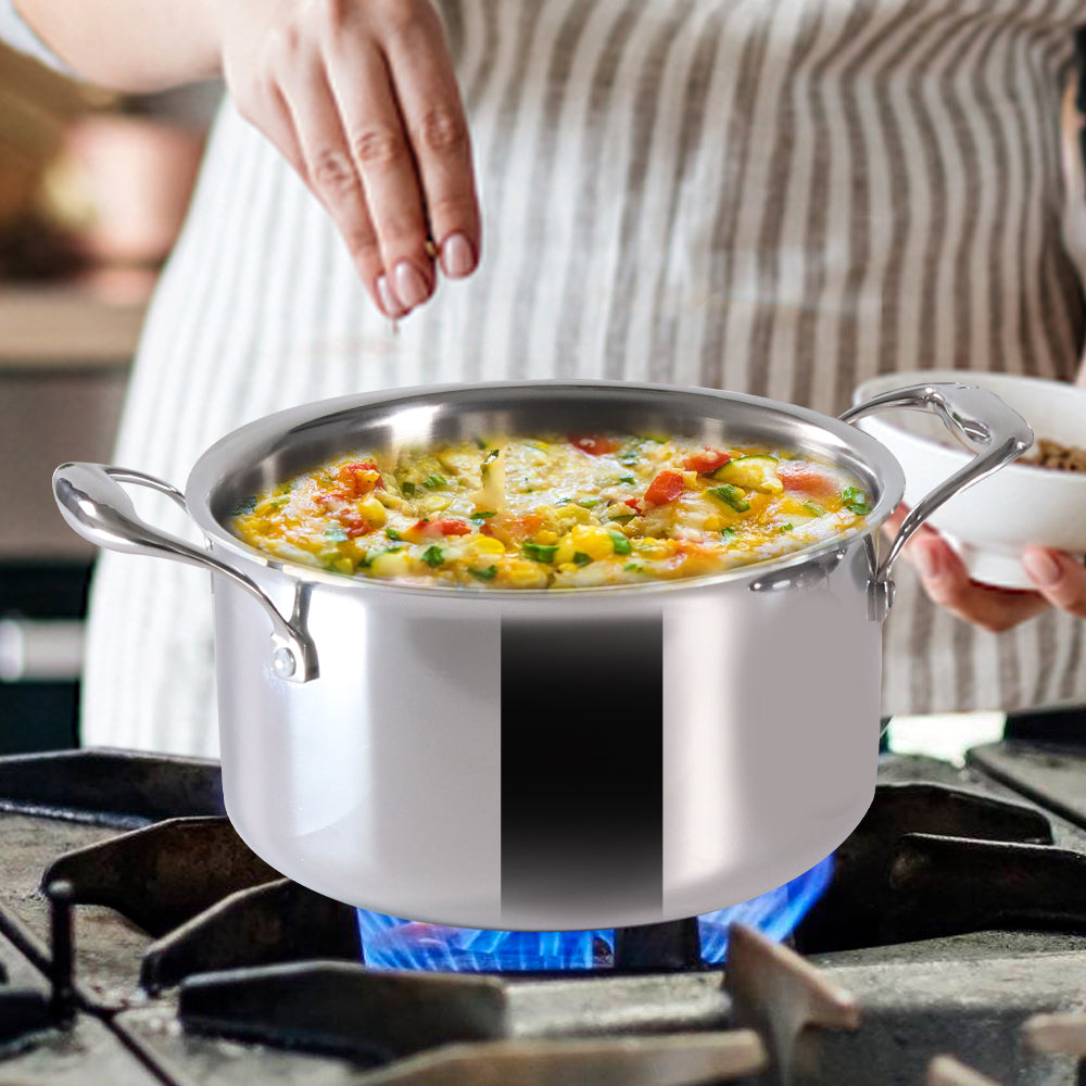 Nigella Tri-ply Stainless Steel 20 cm Casserole | 3 Litres | 2.6mm Thickness | Induction base | Compatible with all cooktops | Riveted Cool-Touch Handle | 10 Year Warranty