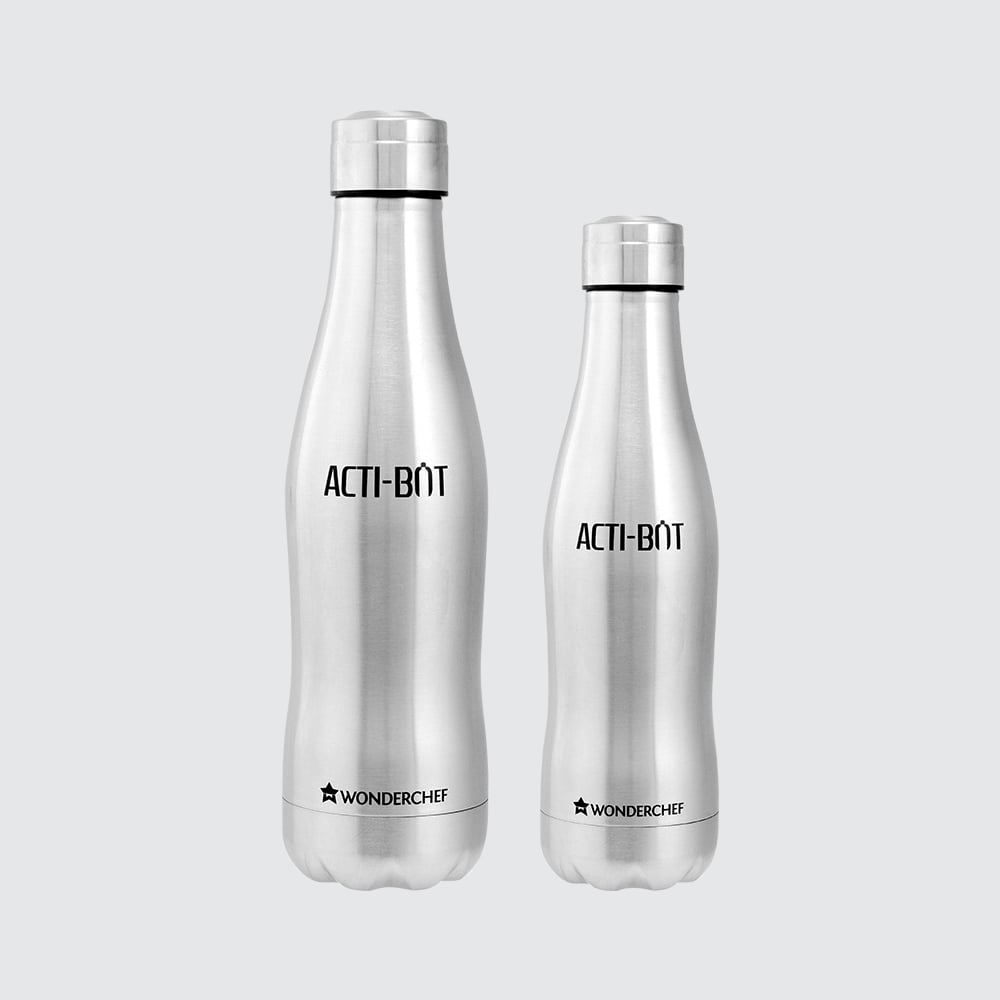 Acti-Bot, 650ml, Stainless Steel Single Wall Water Bottle, Light Weight, Spill and Leak Proof, 2 Years Warranty