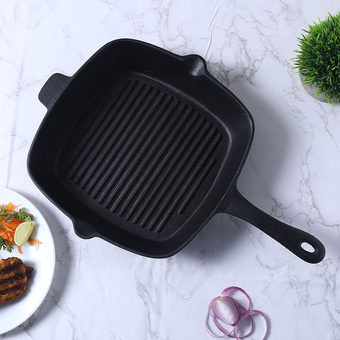 Forza Cast-iron 26 cm Grill Pan, Pre-Seasoned Cookware, Induction Friendly, 3.8 mm