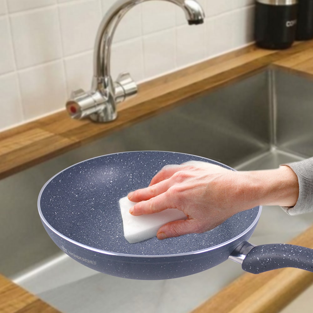 Granite Non Stick Fry Pan | Bakelite handles |Non – Toxic I Virgin Aluminium| 20 cms  | 1 liter | 2 Year Warranty | Grey | Omelette Pan