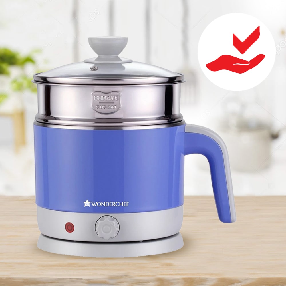 LUXE Multicook Stainless Steel Electric Kettle, 1.2 Litres, Stainless Steel Interior, Cool-Touch Plastic Exterior, 1000W, 2 Years Warranty, Blue