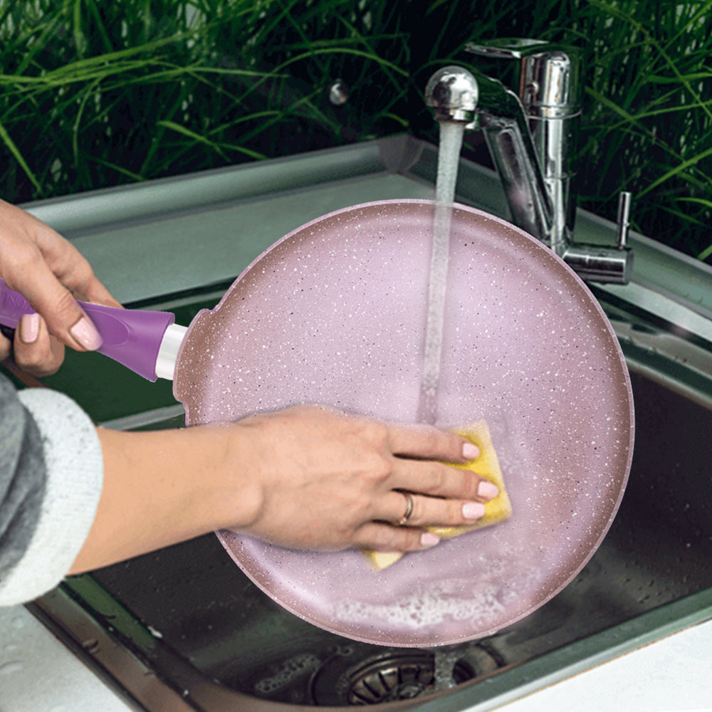 Royal Velvet Non-stick Cookware Set, 4Pc (Fry Pan with Lid, Wok, Dosa Tawa) 3mm, 2 Years Warranty, Purple