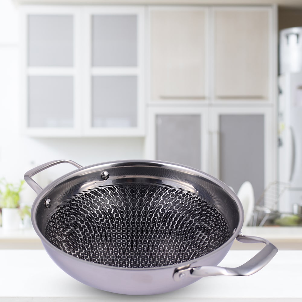 Stanton 28 cm Non-stick Kadhai/Kadai with Lid - 3.4 Litre | 3 ply steel