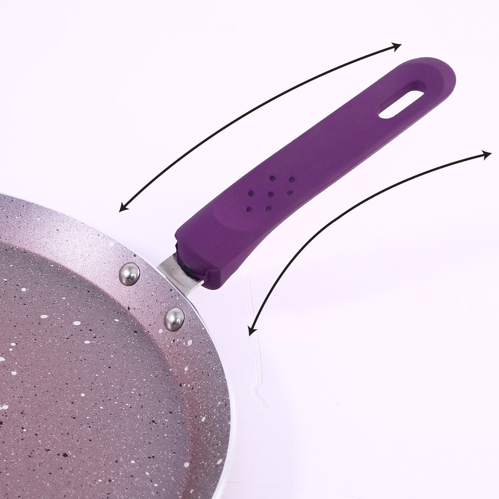 Royal Velvet Non-stick Cookware Set, 4Pc (Fry Pan with Lid, Wok, Dosa Tawa) 3mm, 2 Years Warranty, Purple