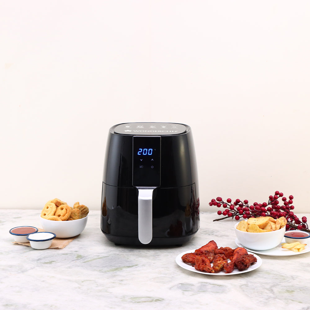 Prato Digital Air Fryer for Home and Kitchen with 5 Pre-set Menu|3.8 Litres Non-stick Basket| Fry, Grill, Bake & Roast| Rapid Air Technology| Auto Shut-Off| Healthy Cooking with 99% less Fat| Sleek & Compact| 1450 Wattage| Black|1 Year Warranty