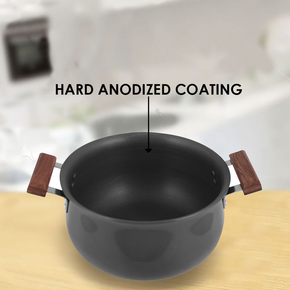 Ebony Hard Anodized Biryani Handi with Lid 3.5 L | Black