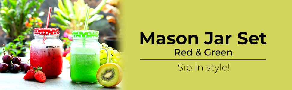Mason Jar Set 450Ml (Red And Green)