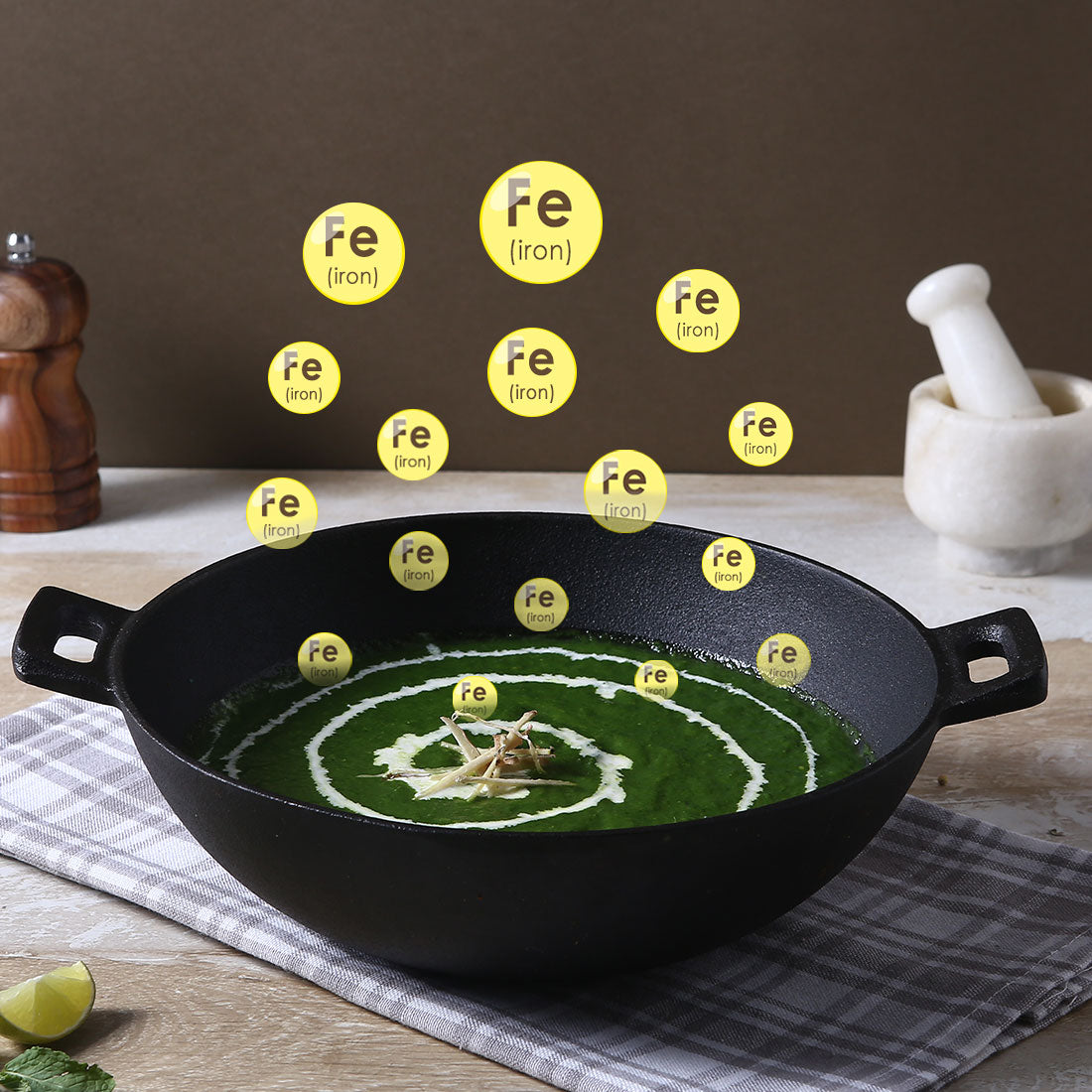 Forza 24 cm Cast-iron Kadhai, Pre-Seasoned Cookware, Induction Friendly, 1.9L, 3.8mm