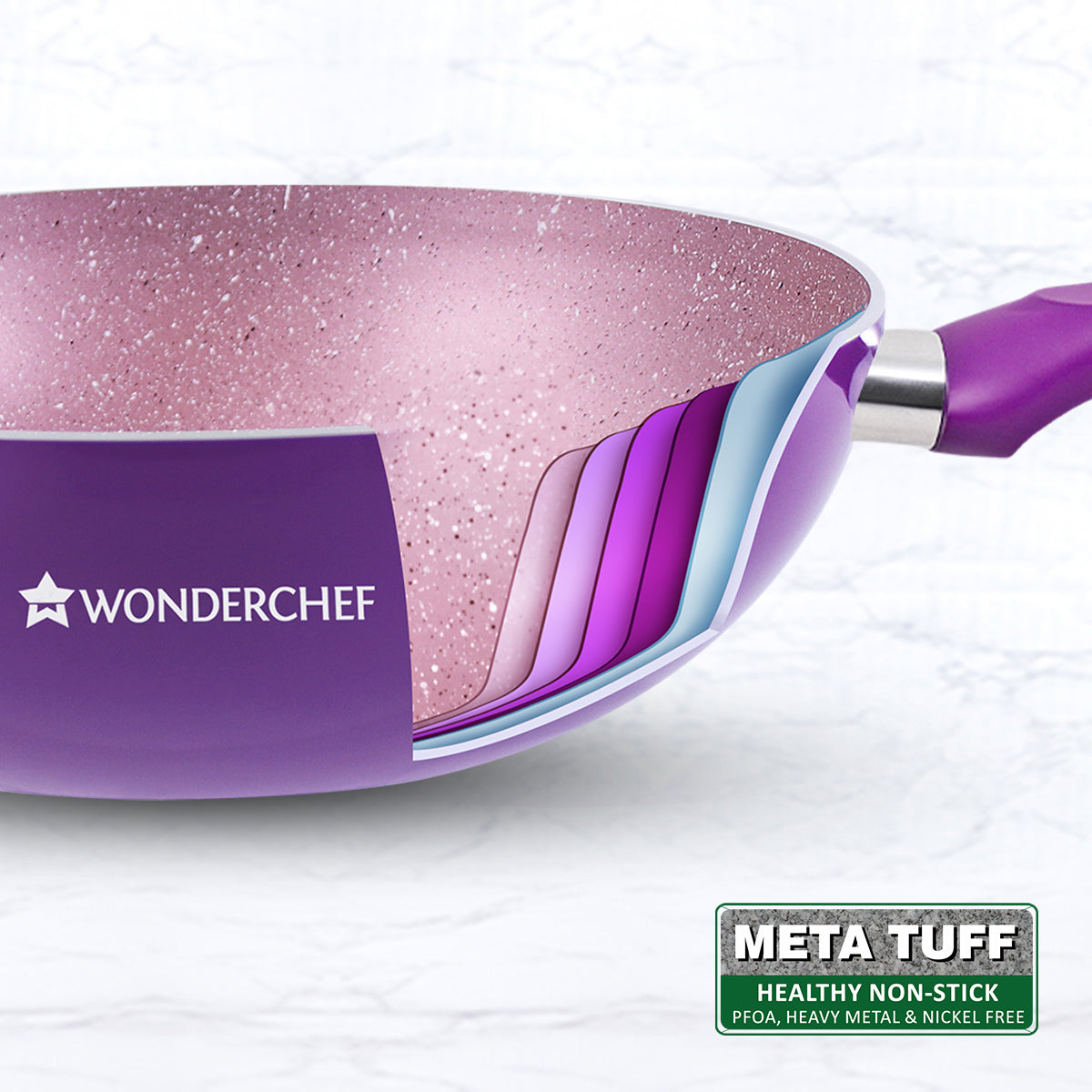 Royal Velvet 24 cm Aluminium Non-stick Wok With Lid, 2.7 L, Purple