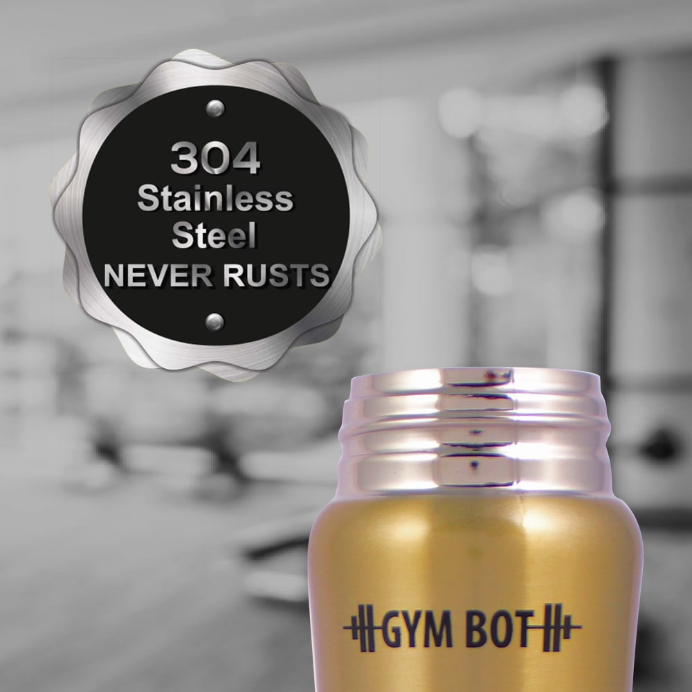 Gym-Bot Stainless Steel Single Wall Water Bottle - Gold,750ml