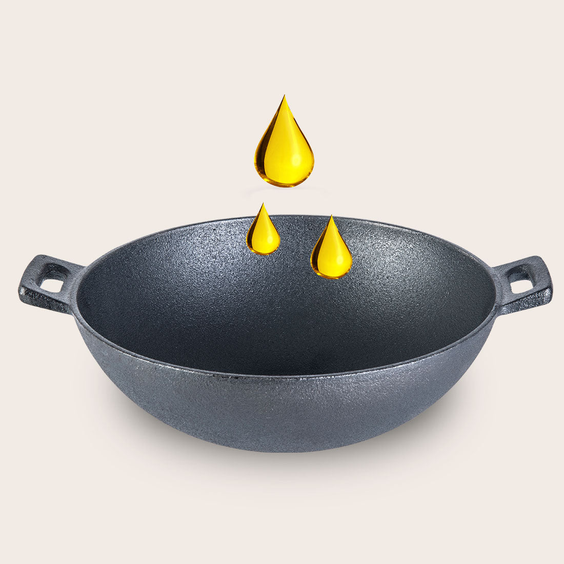 Forza 24 cm Cast-iron Kadhai, Pre-Seasoned Cookware, Induction Friendly, 1.9L, 3.8mm