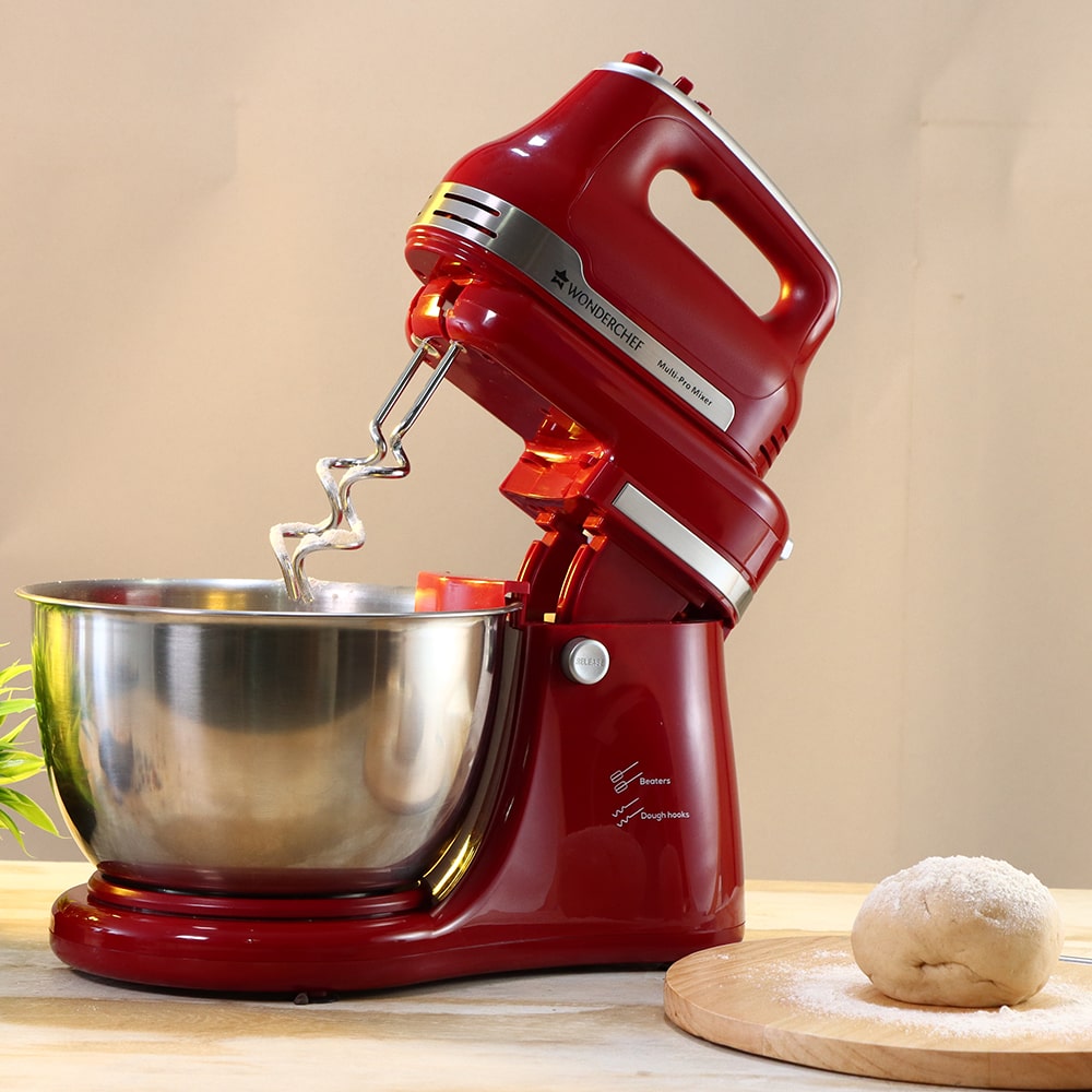 Crimson Revo Stand Mixer and Beater with 5 Speed Settings | Rotating Head Technology | 4.5L SS Bowl | 300 Watt Powerful Copper Motor | Mixing Beater, Dough Hook Attachments & Spatula | Ideal for Home Cooks & Professional Bakers |  2 Year Warranty | Red