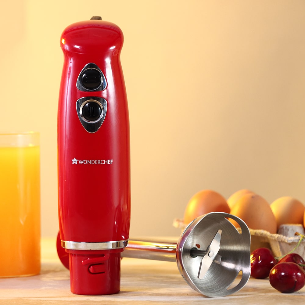 Crimson Edge 400 W Electric  Hand Blender | Powerful & Silent Motor | Portable | Easy Control Grip | Hot & Cold Blending | 2 Speed Selection | Anti Rush Sharp Stainless Steel  Blades | Detachable stem | 2 Years warranty | Red