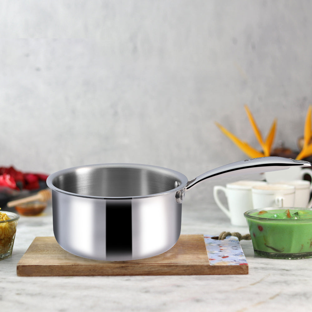 Nigella Tri-ply Stainless Steel 16 cm Sauce Pan | 1.5 Liters | 2.6mm Thickness | Silver