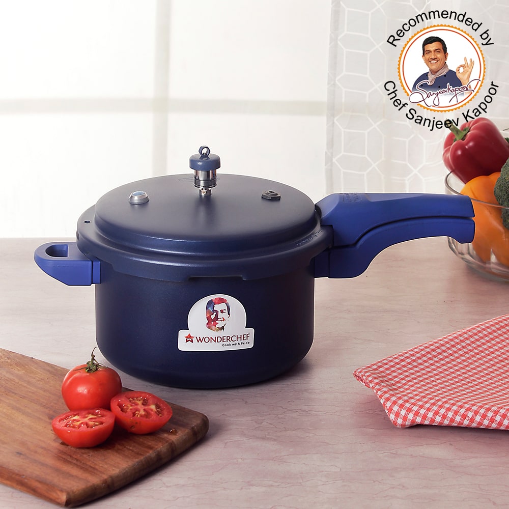 HealthGuard Induction Base 5L Aluminium Nonstick Pressure Cooker with Outer Lid, Blue