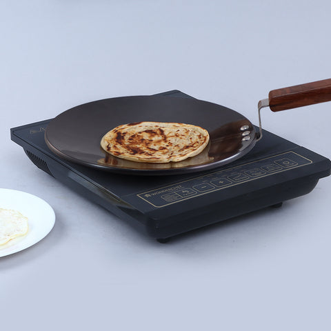 Wonderchef Ebony 25 cm Roti Tawa | Induction Bottom | Wooden Handle | Hard Anodized Aluminium | Non Stick Tawa| 4.06 mm | 5 Years Warranty | Black